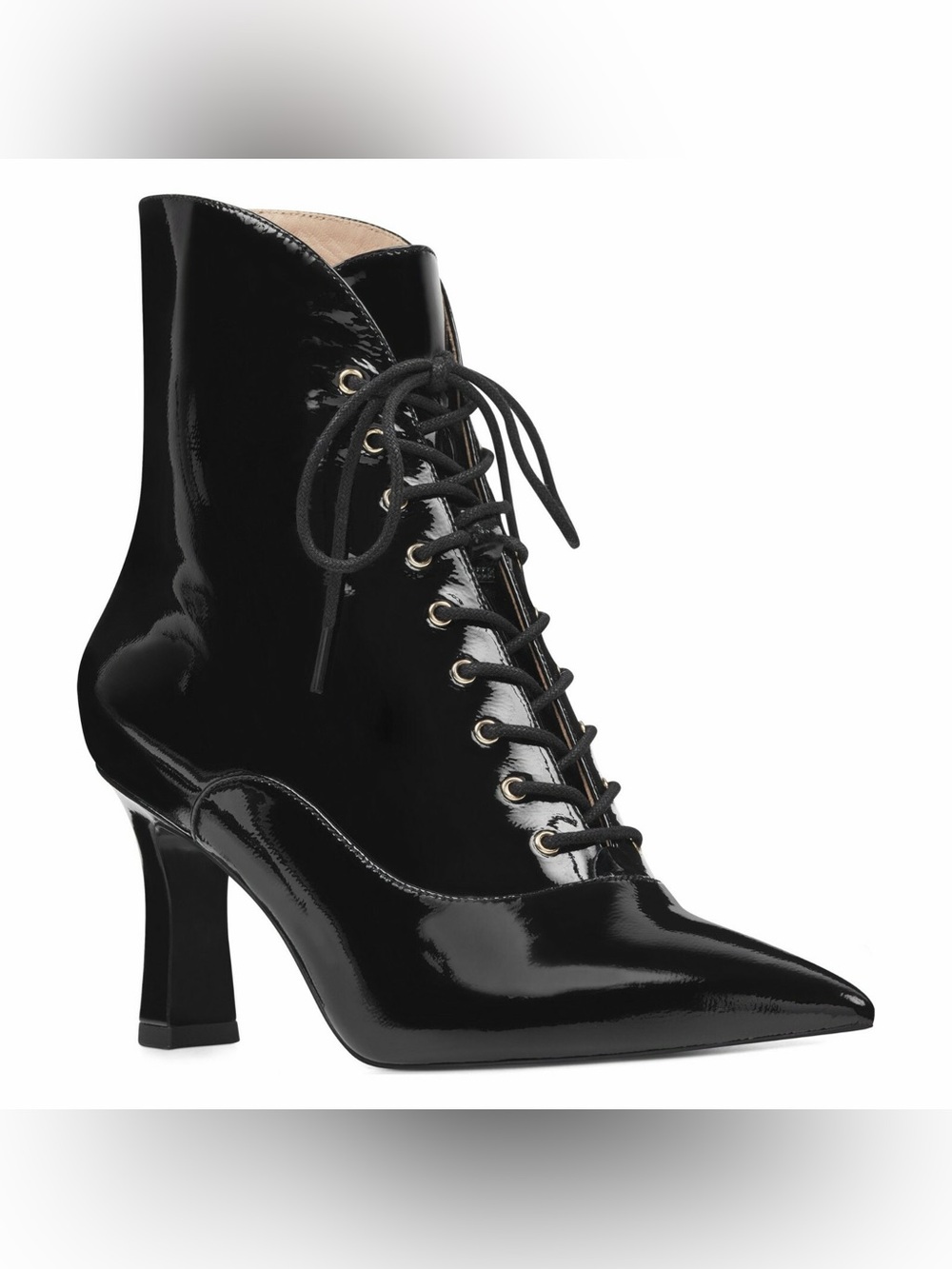 Nine West Callah Lace Up Booties - Black Patent Leather (Size 9)